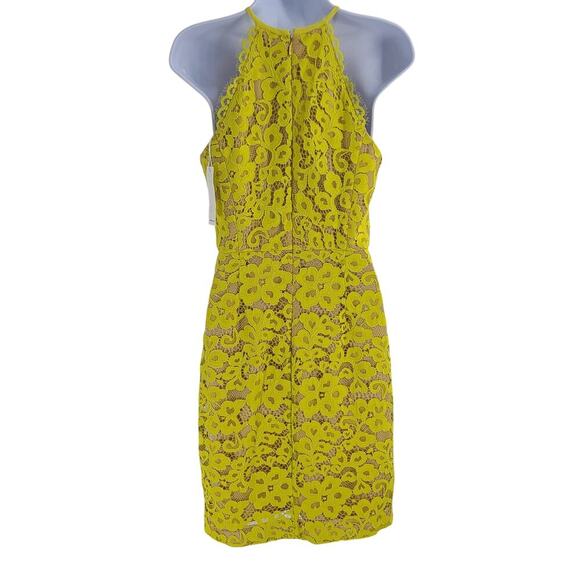 Trina Turk women's lace Neon yellow halter dress Size 4 Silk Garden Party Career - Picture 3 of 10